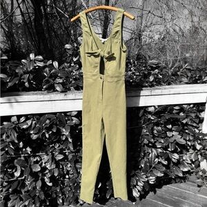 HAUTE MONDE Olive Green Tie-Front Cut-Out Jumpsuit Sz M
